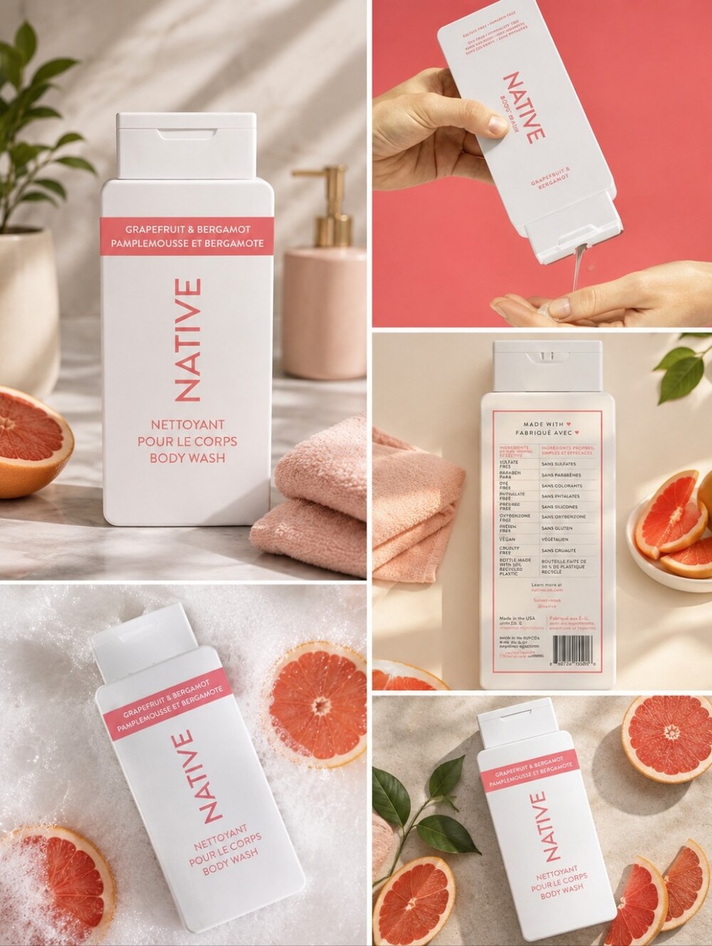 Native Grapefruit & Bergamot Body Wash - White and Pink